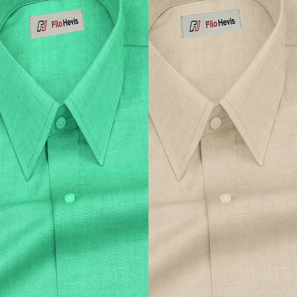 Combo of 2 Filafil Fabric Regular Fit Formal Shirts – Green & Cream (Single Pocket)