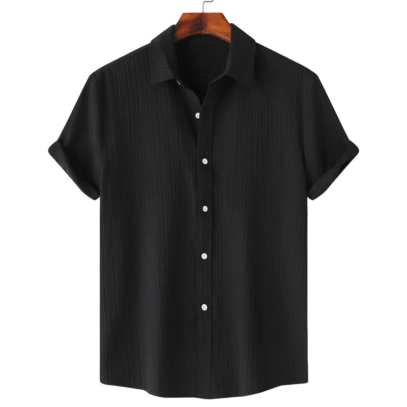 Men’s Textured Popcorn Half Sleeve Casual Shirt – Black