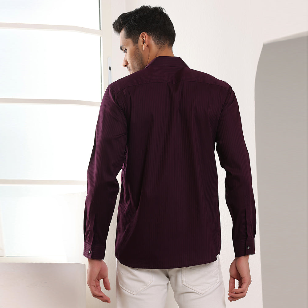 Self Stripes Formal Shirt Wine Color