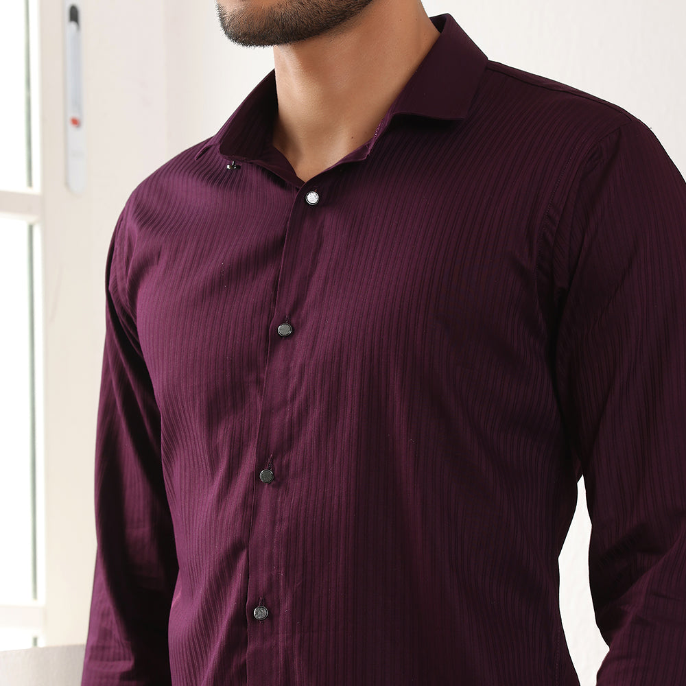 Self Stripes Formal Shirt Wine Color