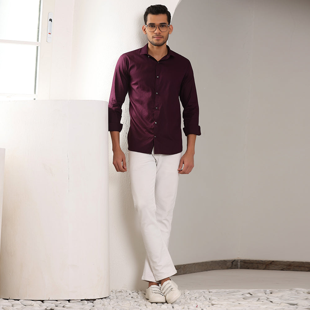 Self Stripes Formal Shirt Wine Color