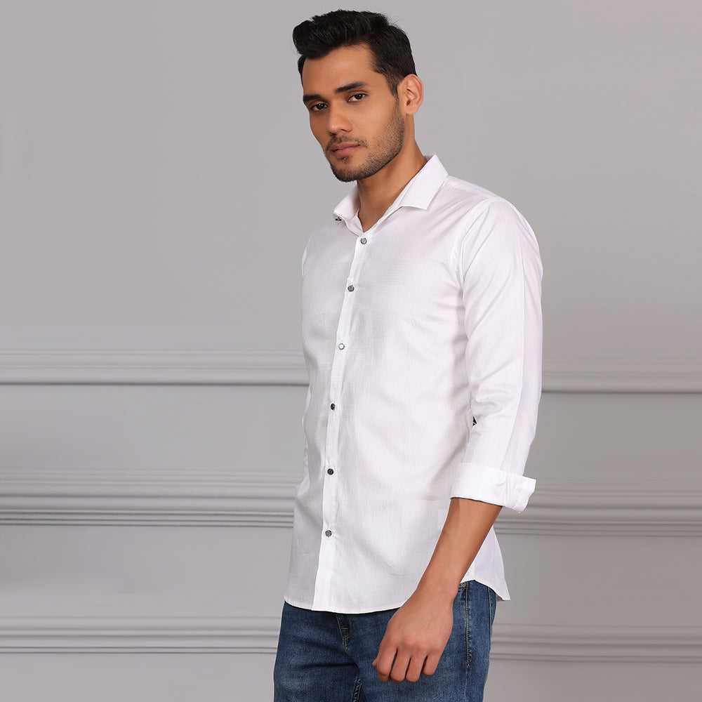 Self Checks Textured Formal Shirt White color