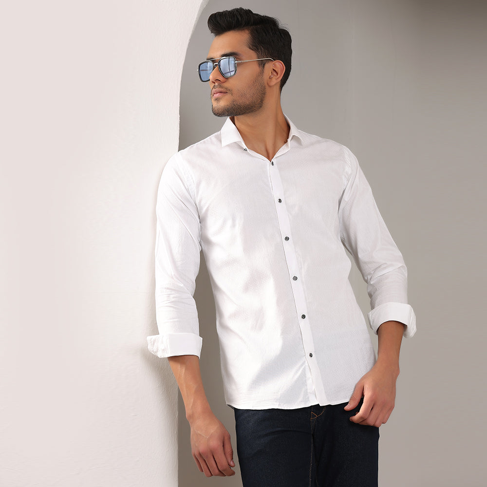 Plain Textured White Formal Shirt
