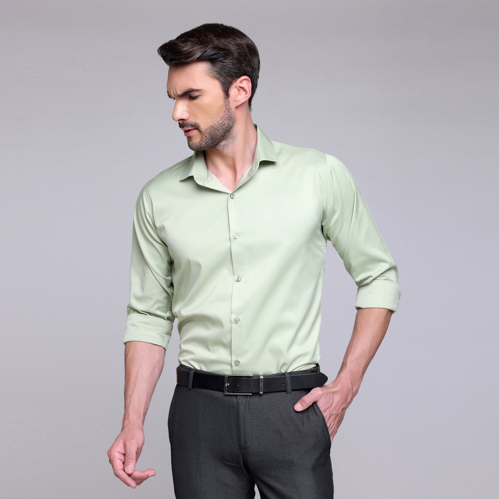 Premium Satin Lycra Formal Pista Mint Green Shirt