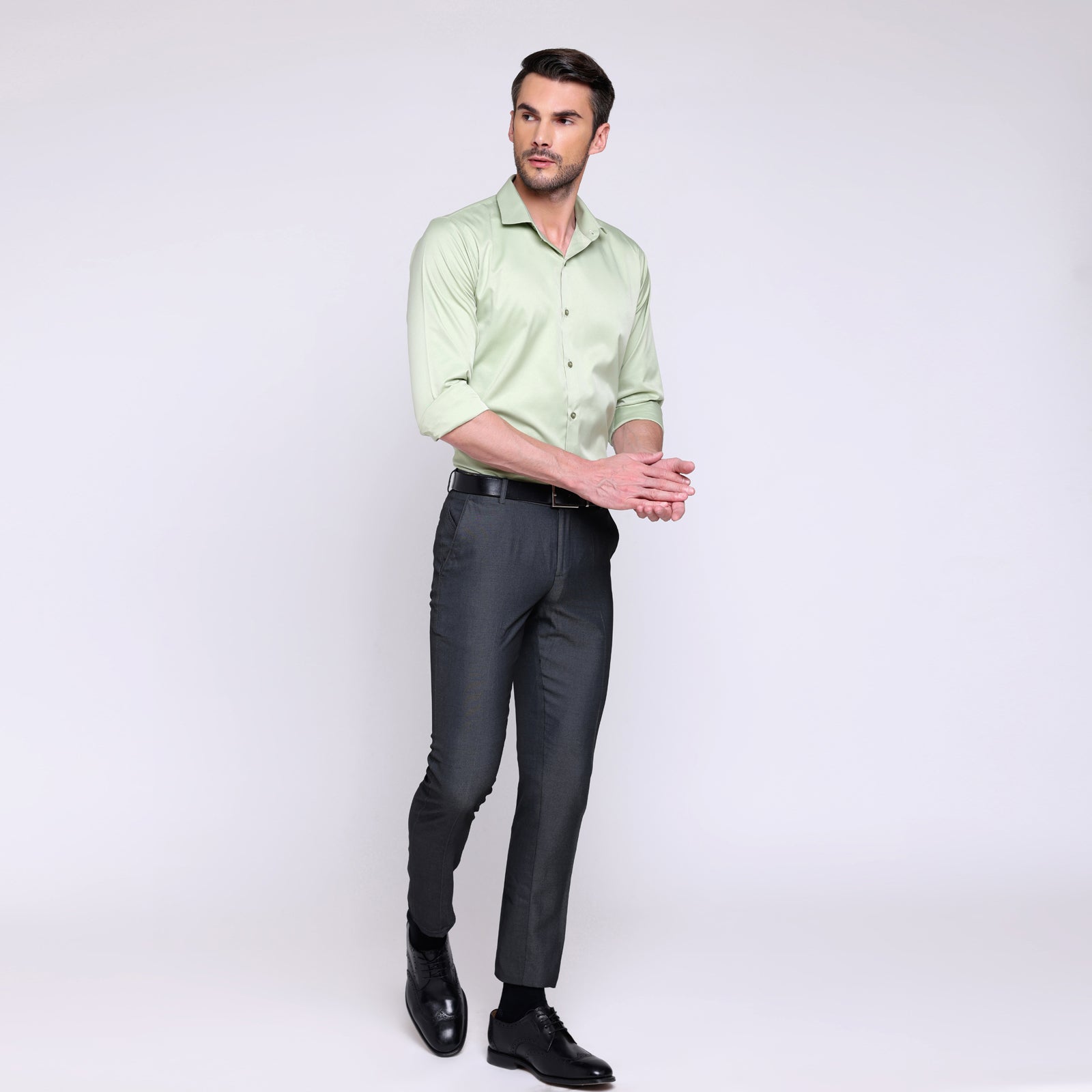 Premium Satin Lycra Formal Pista Mint Green Shirt