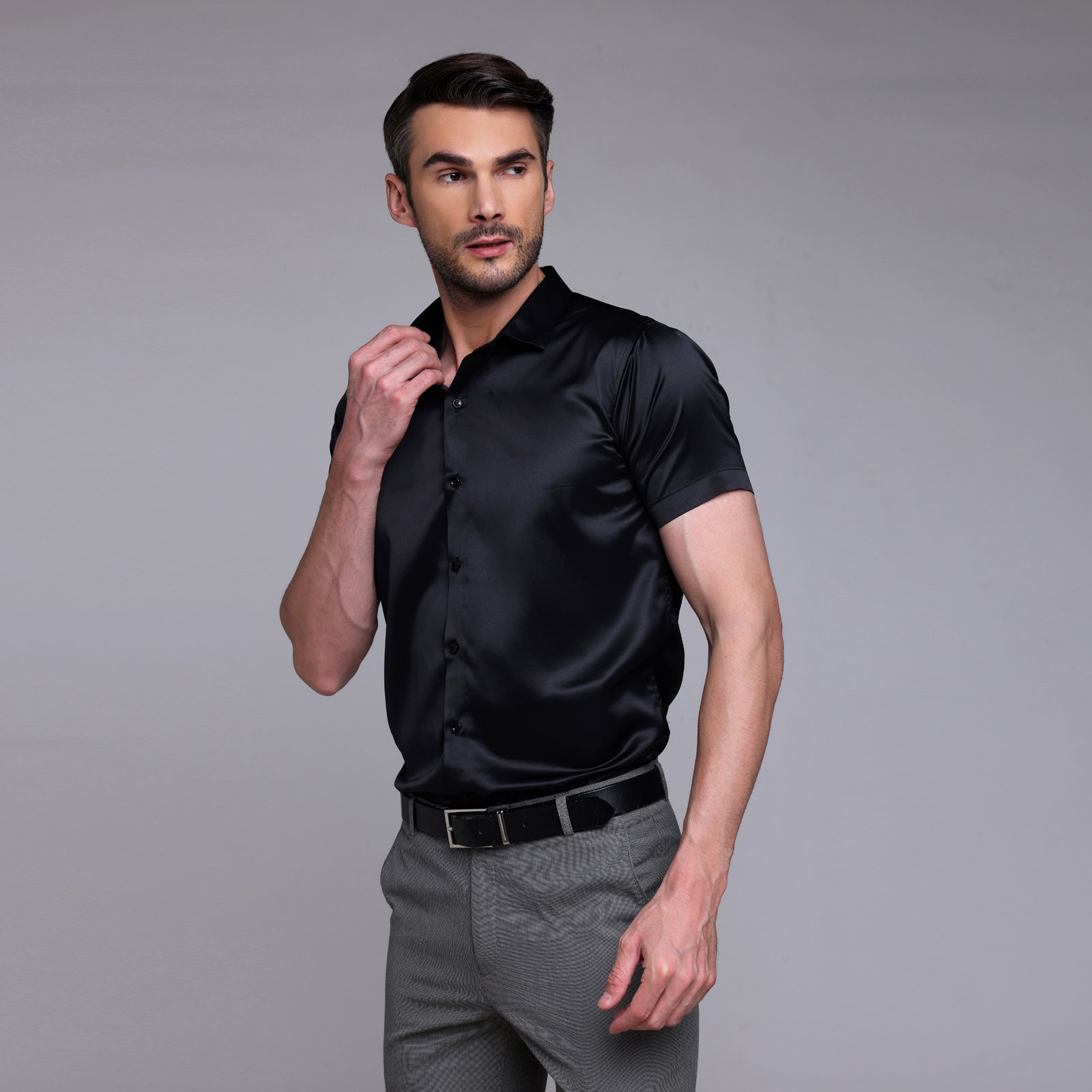 Satin Half Formal Shirt Black Color