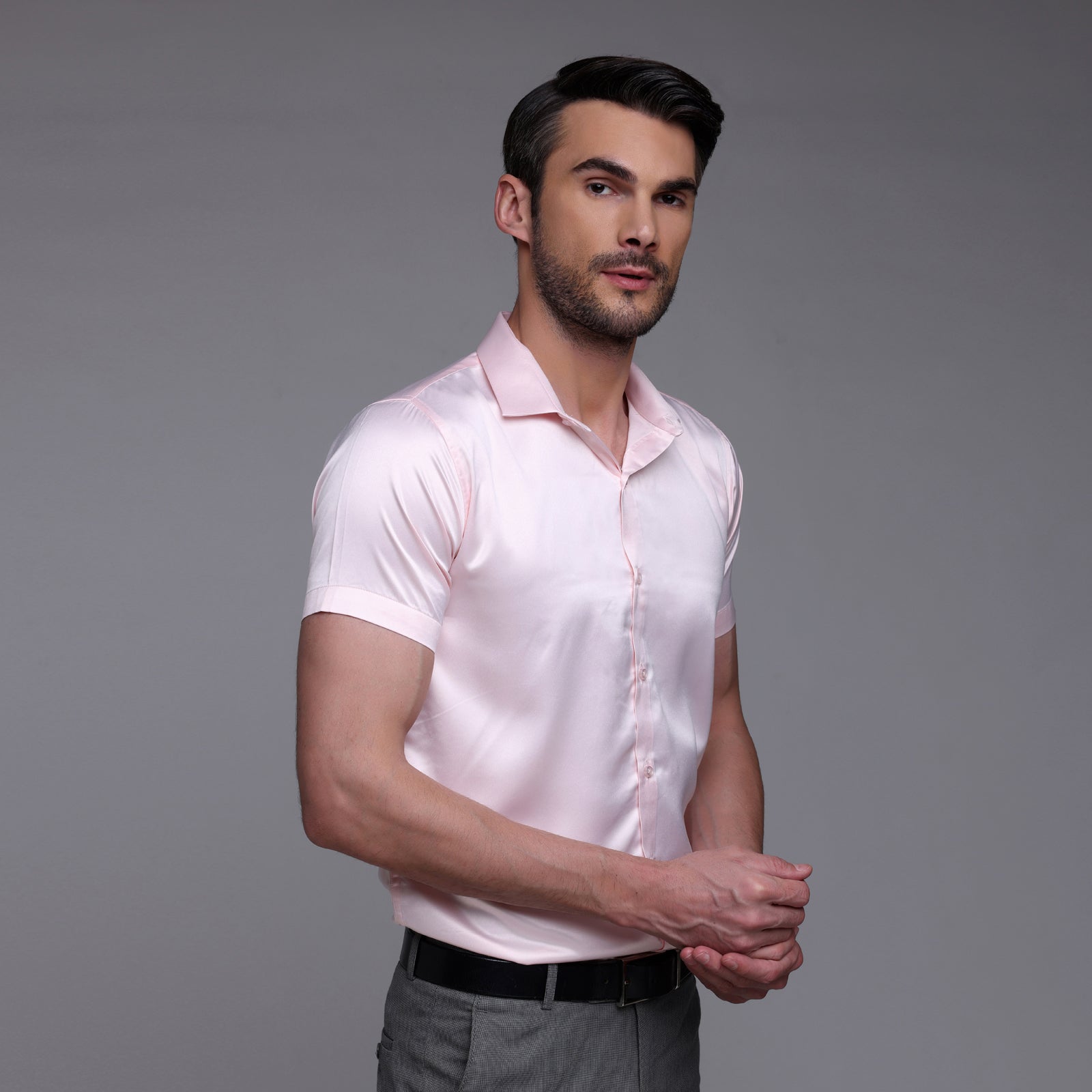 Satin Half Formal Shirt Pink Color