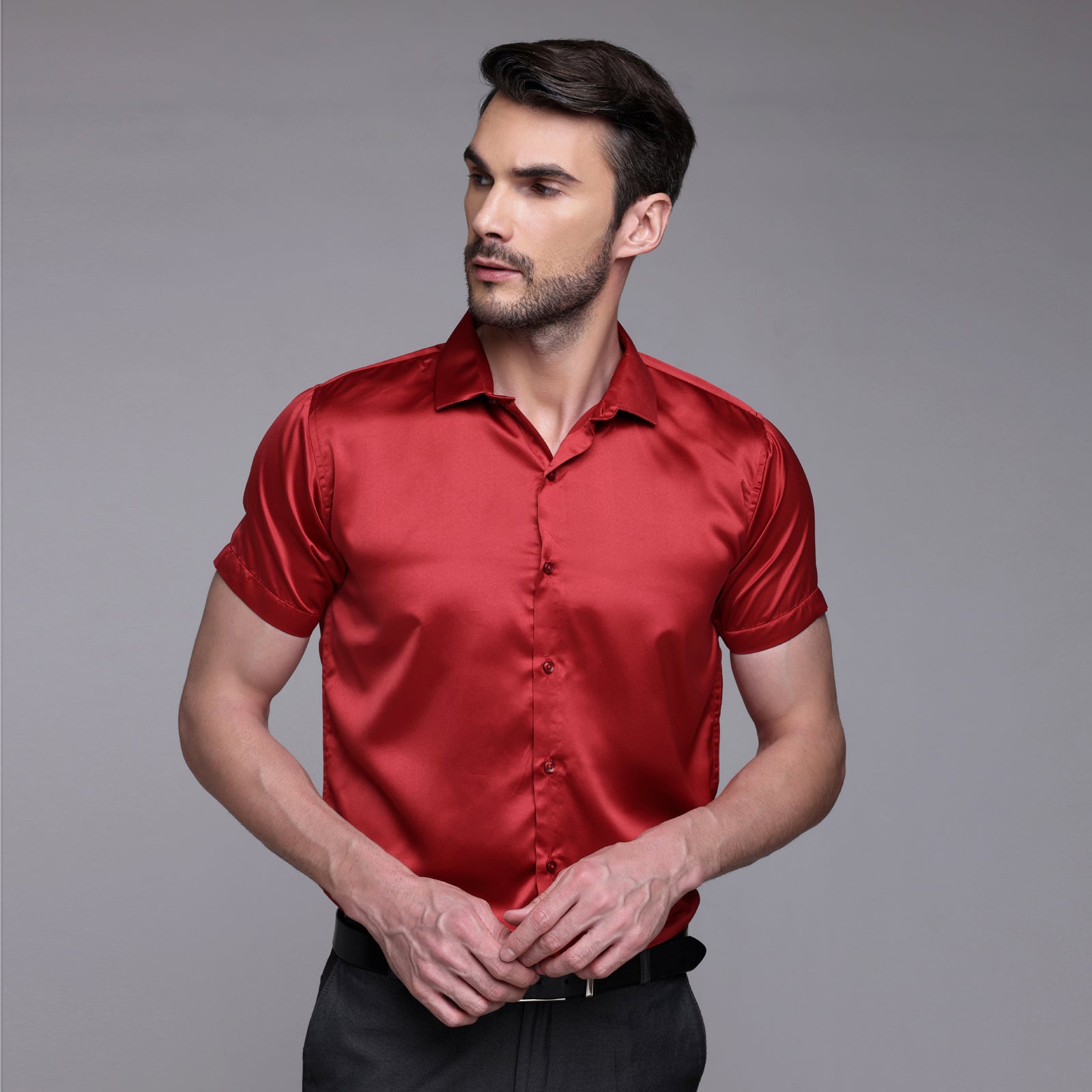 Satin Half Formal Shirt Red Color