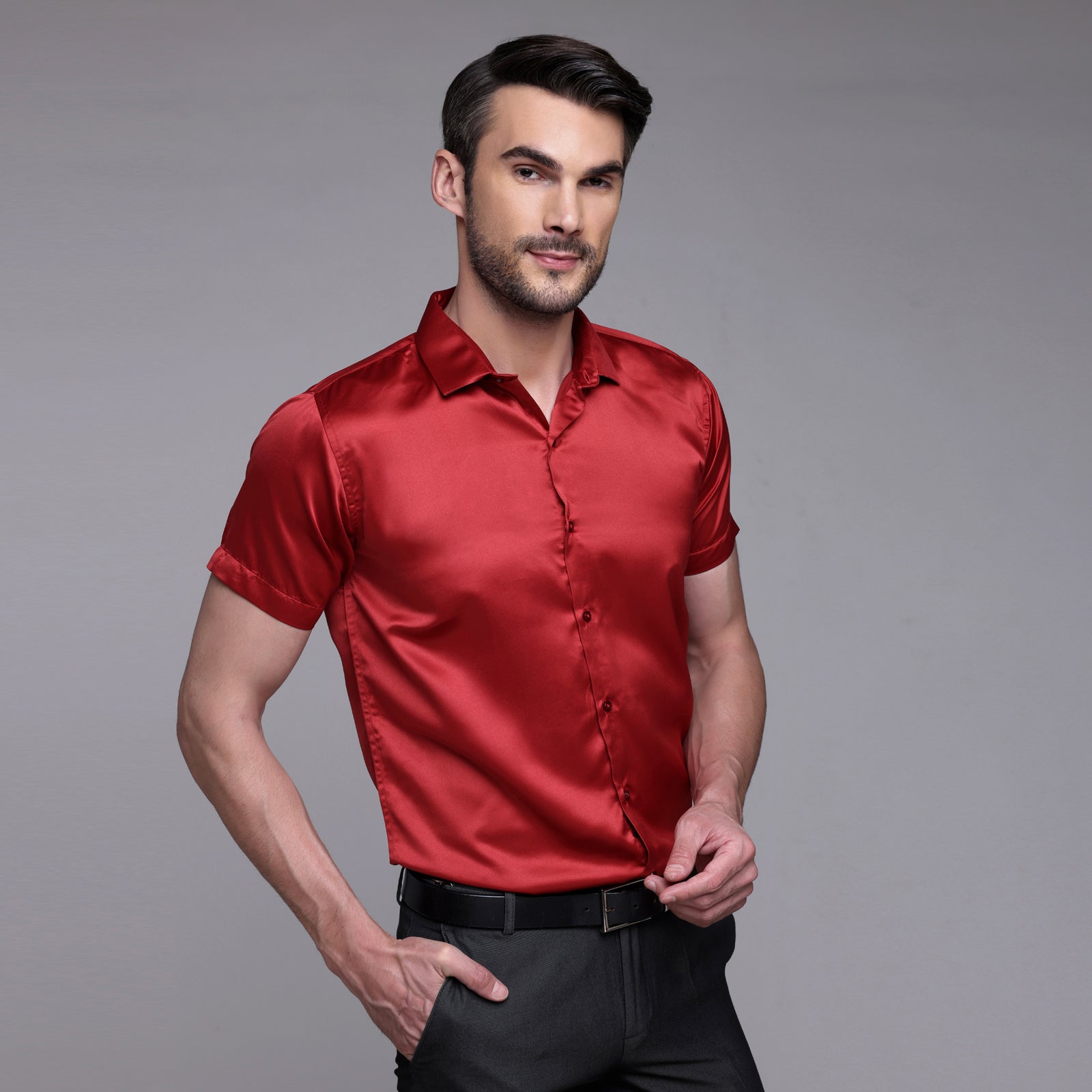 Satin Half Formal Shirt Red Color