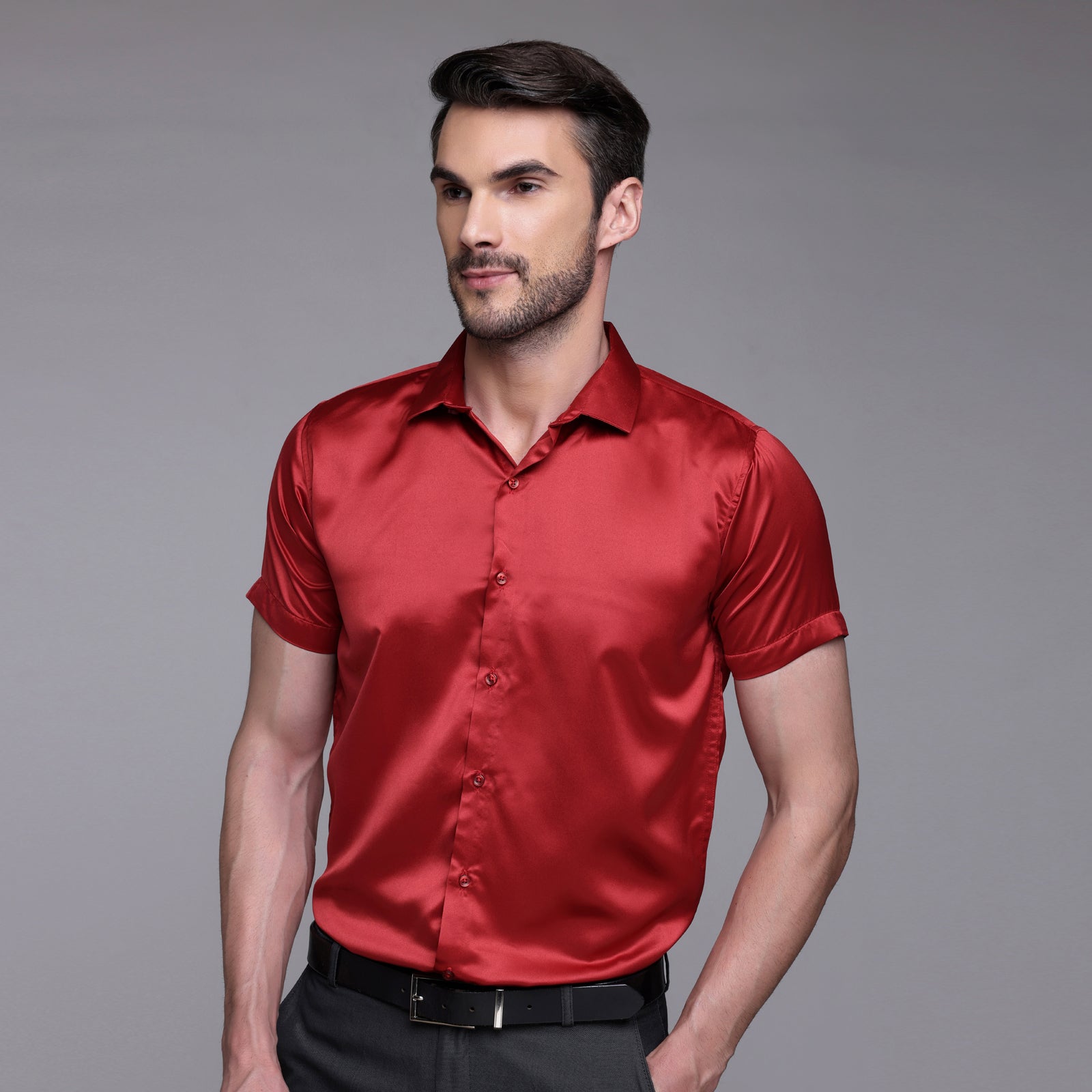 Satin Half Formal Shirt Red Color