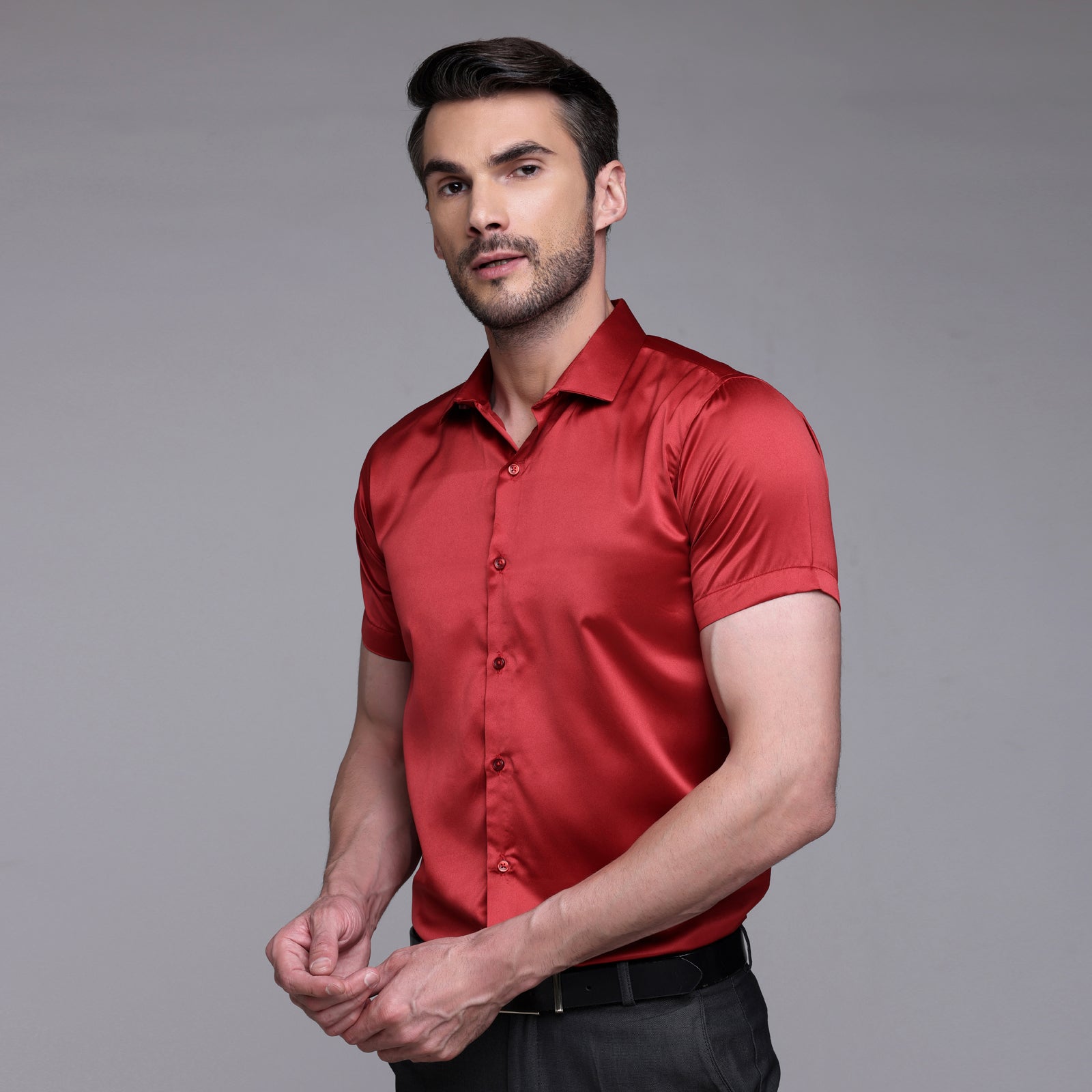 Satin Half Formal Shirt Red Color