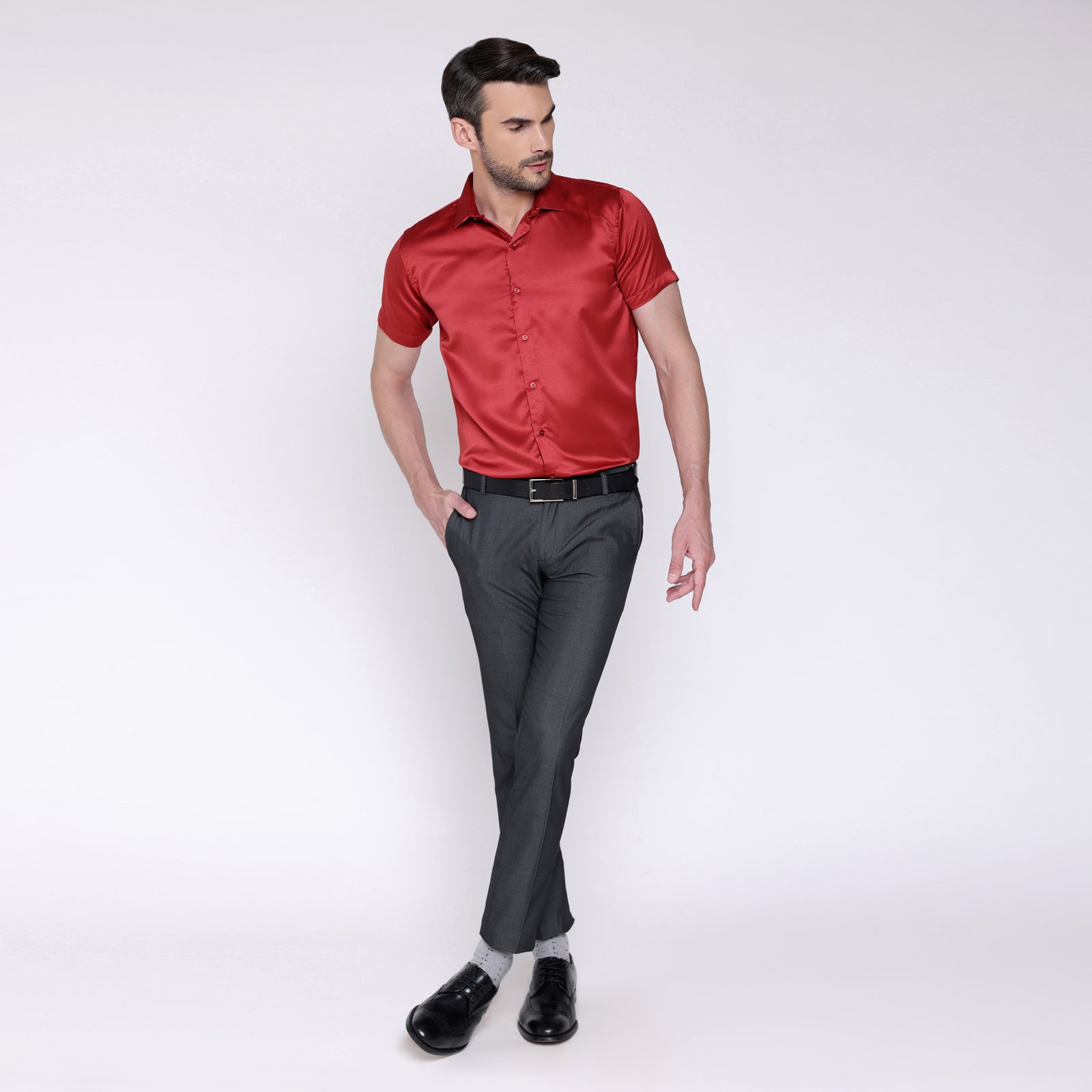 Satin Half Formal Shirt Red Color