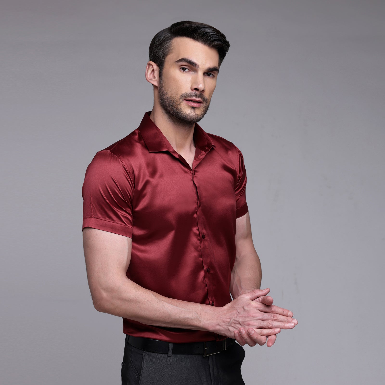 Satin Half Formal Shirt Maroon Color