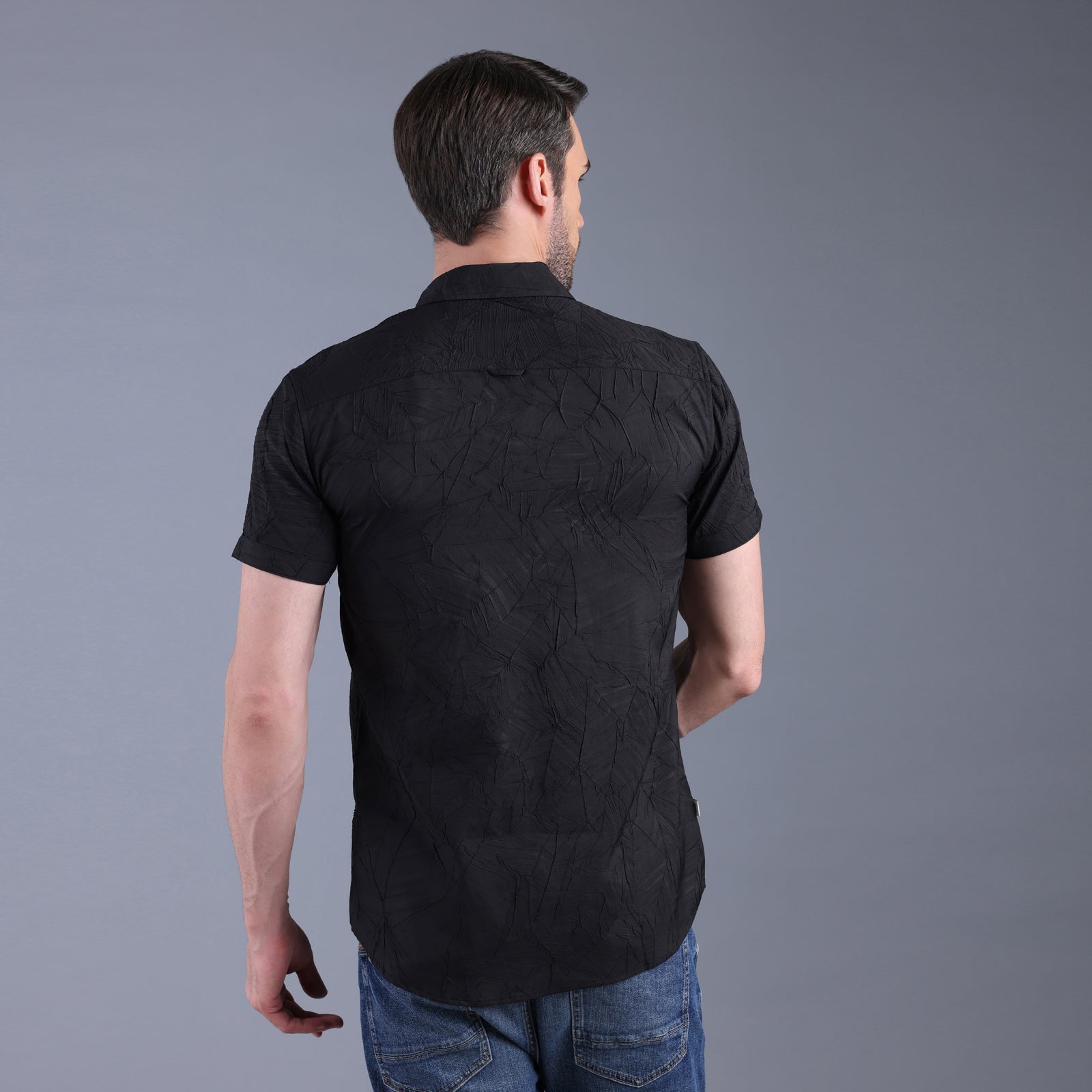 Black Coconut Textured Half Shirt