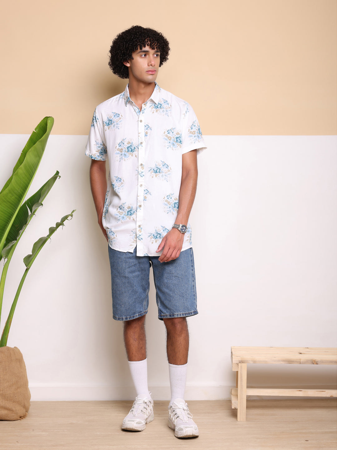 Blue Half Casual Printed Cotton Shirt Regular Fit For Man