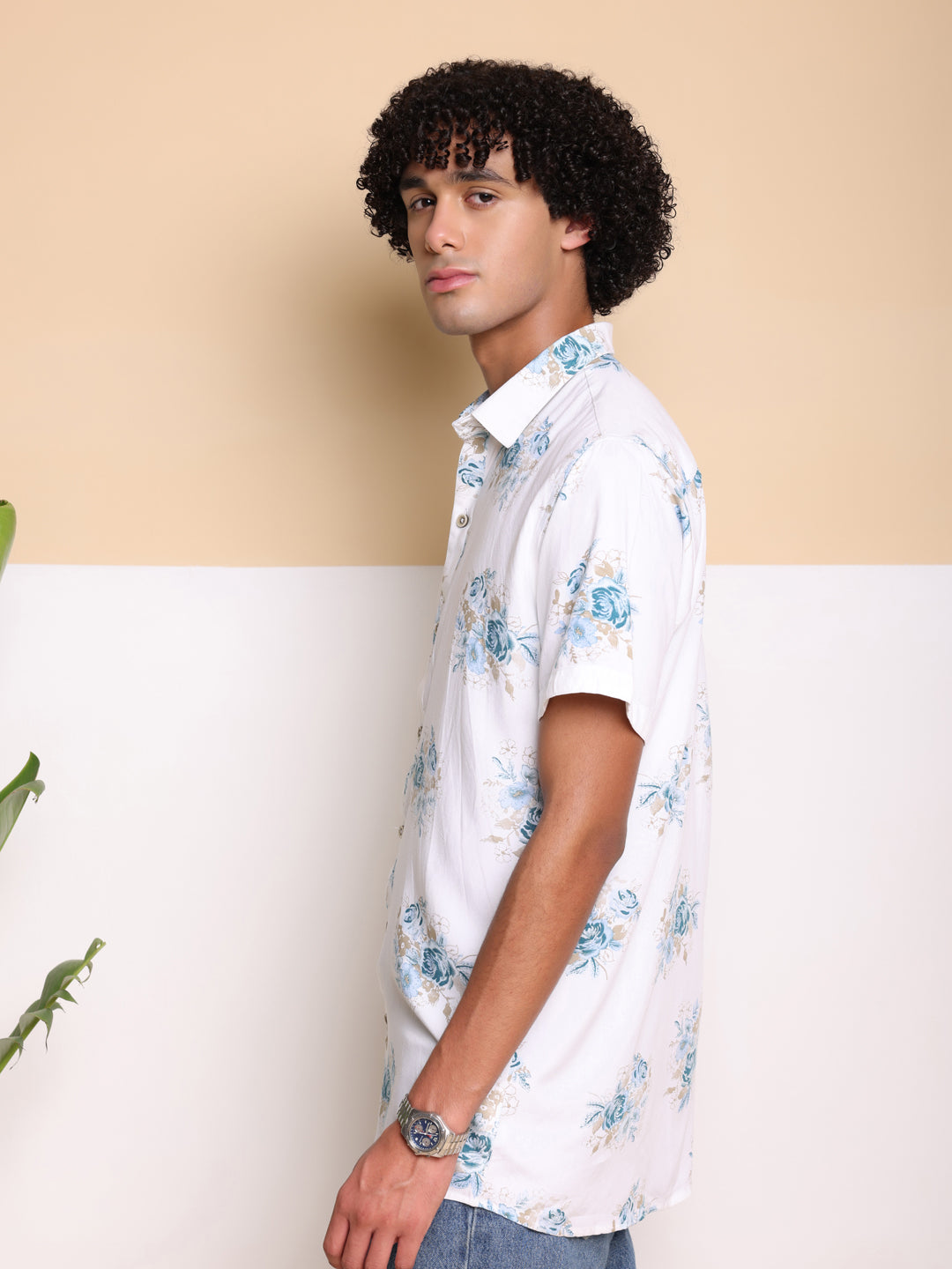 Blue Half Casual Printed Cotton Shirt Regular Fit For Man