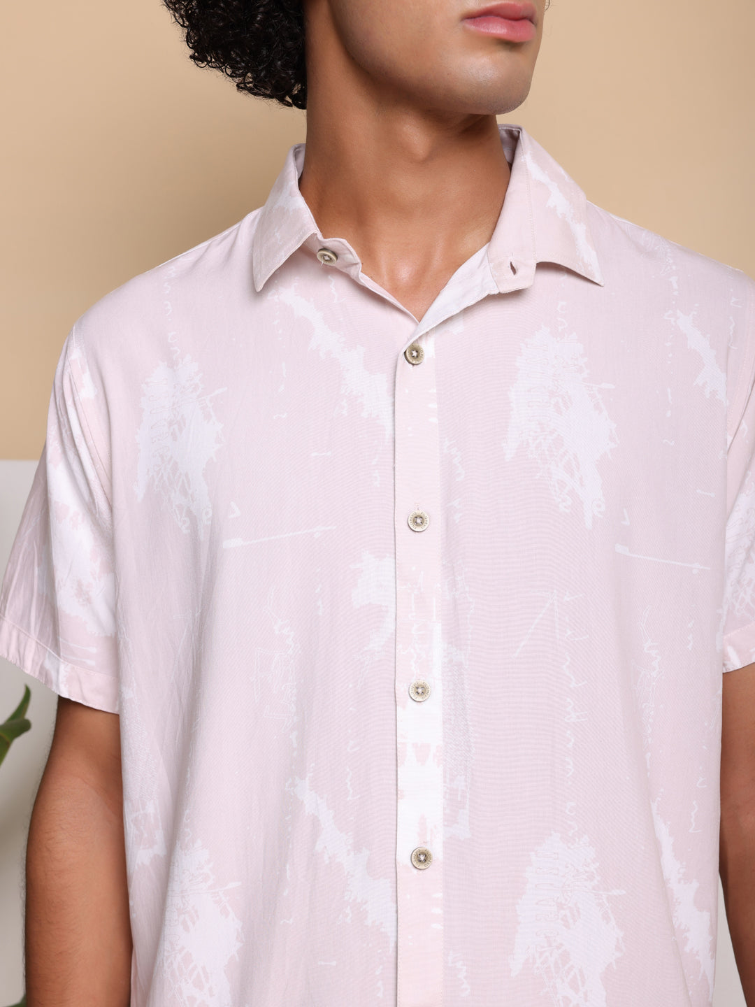 pink HALF CASUAL PRINTED COTTON SHIRT REGULAR FIT FOR MEN