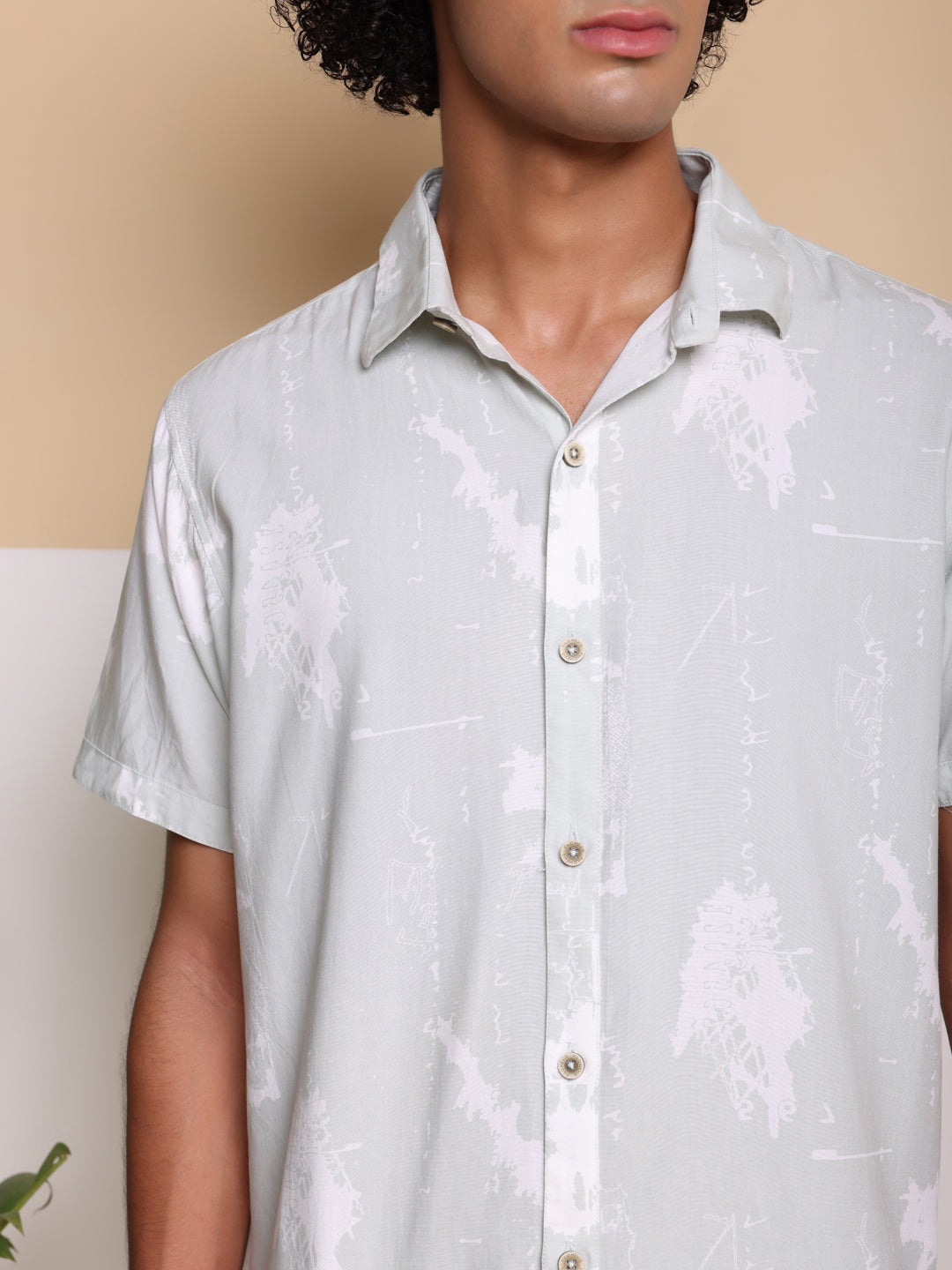 Light Green Half Casual Printed Cotton Shirt Regular Fit For Men