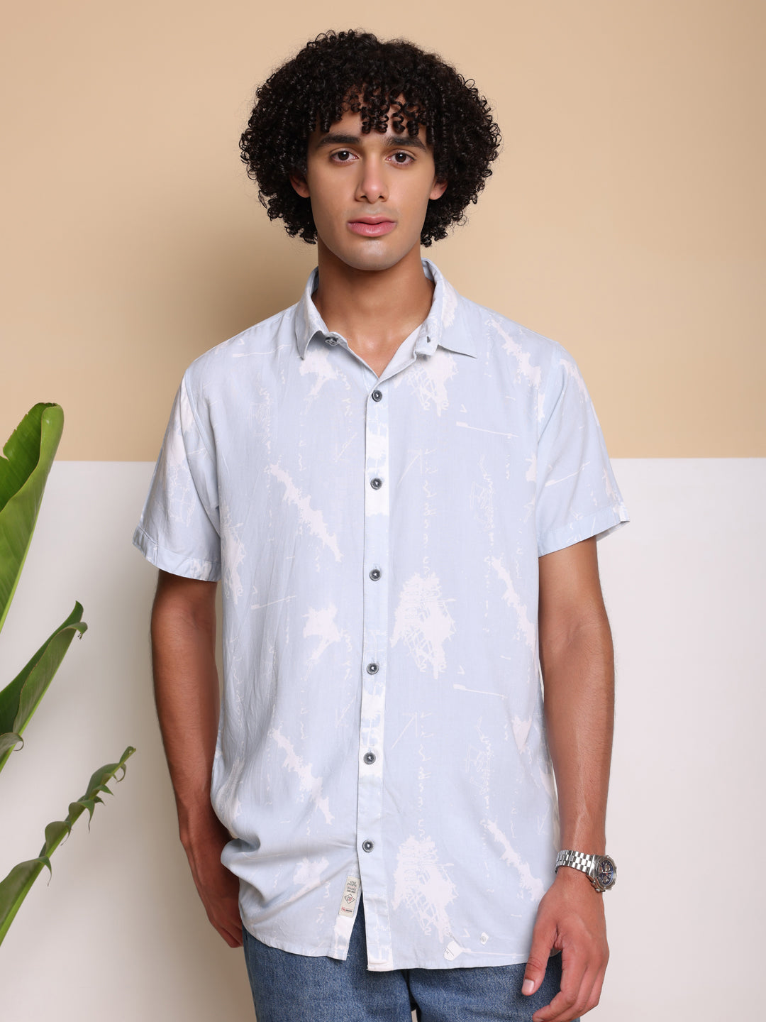 Sky Blue HALF CASUAL PRINTED COTTON SHIRT REGULAR FIT FOR MAN