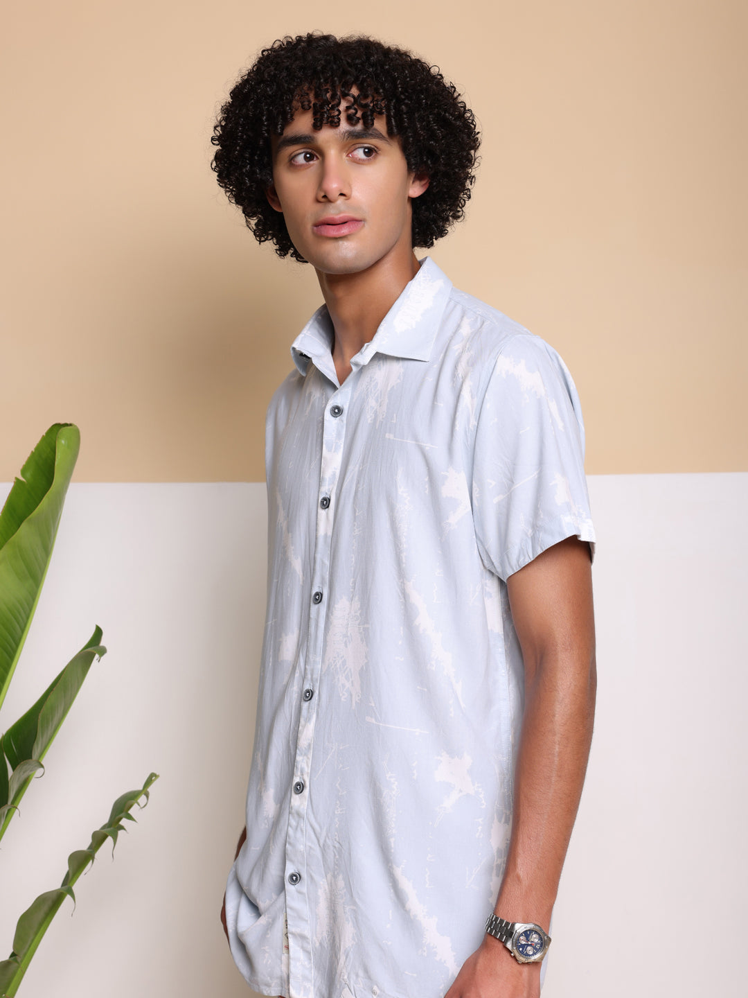 Sky Blue HALF CASUAL PRINTED COTTON SHIRT REGULAR FIT FOR MAN