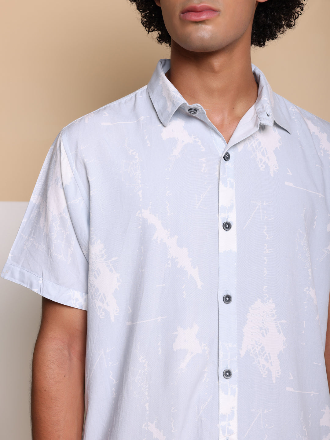 Sky Blue HALF CASUAL PRINTED COTTON SHIRT REGULAR FIT FOR MAN