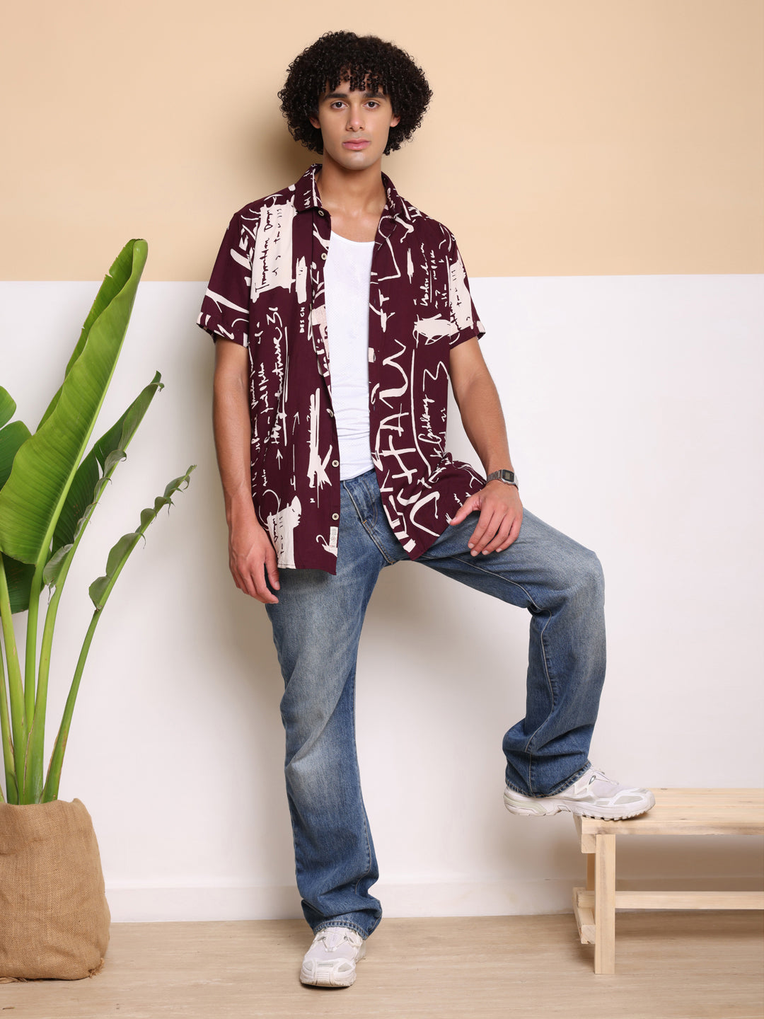 Purple HALF CASUAL PRINTED COTTON SHIRT REGULAR FIT FOR MEN