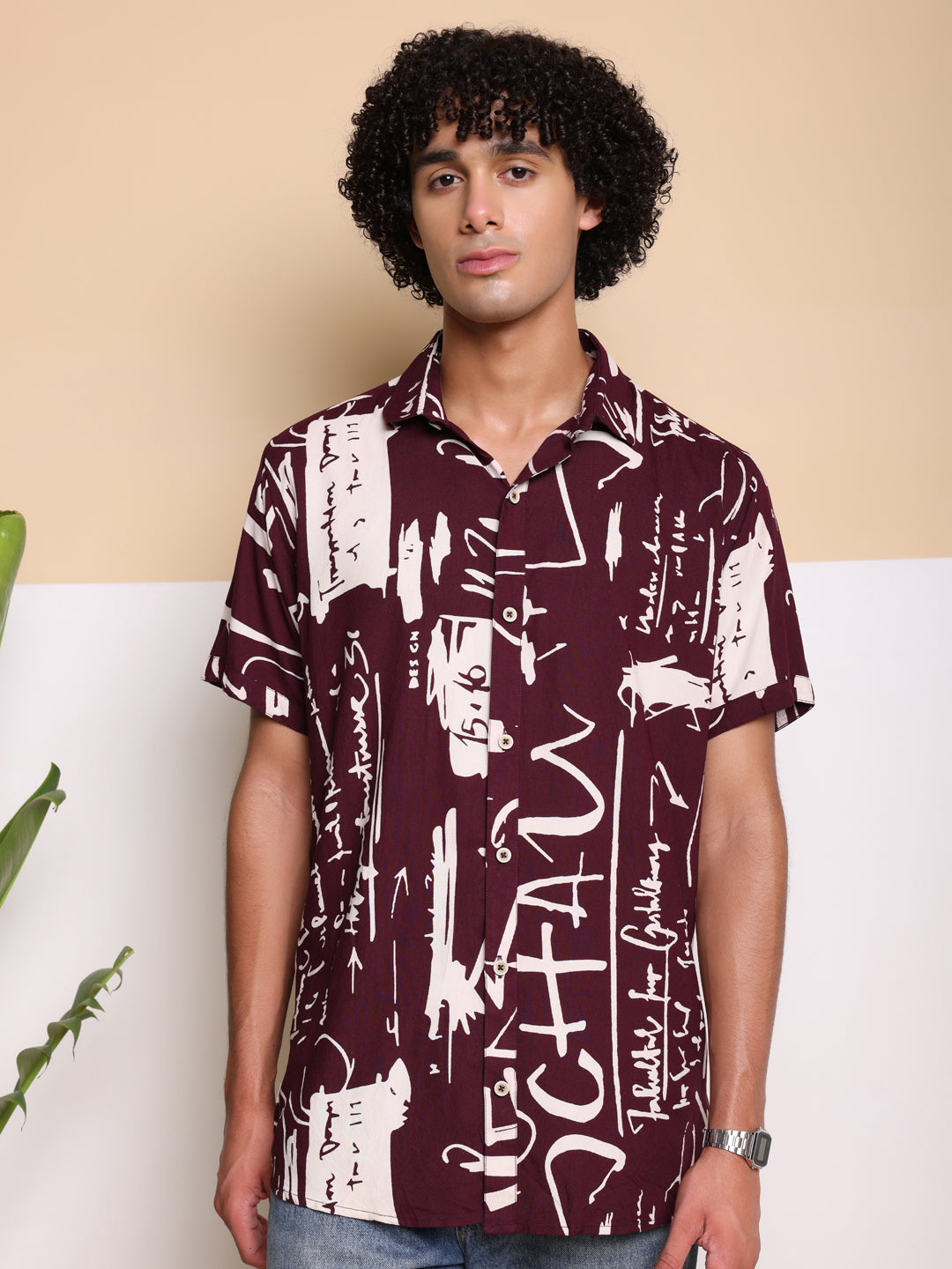 Purple HALF CASUAL PRINTED COTTON SHIRT REGULAR FIT FOR MEN