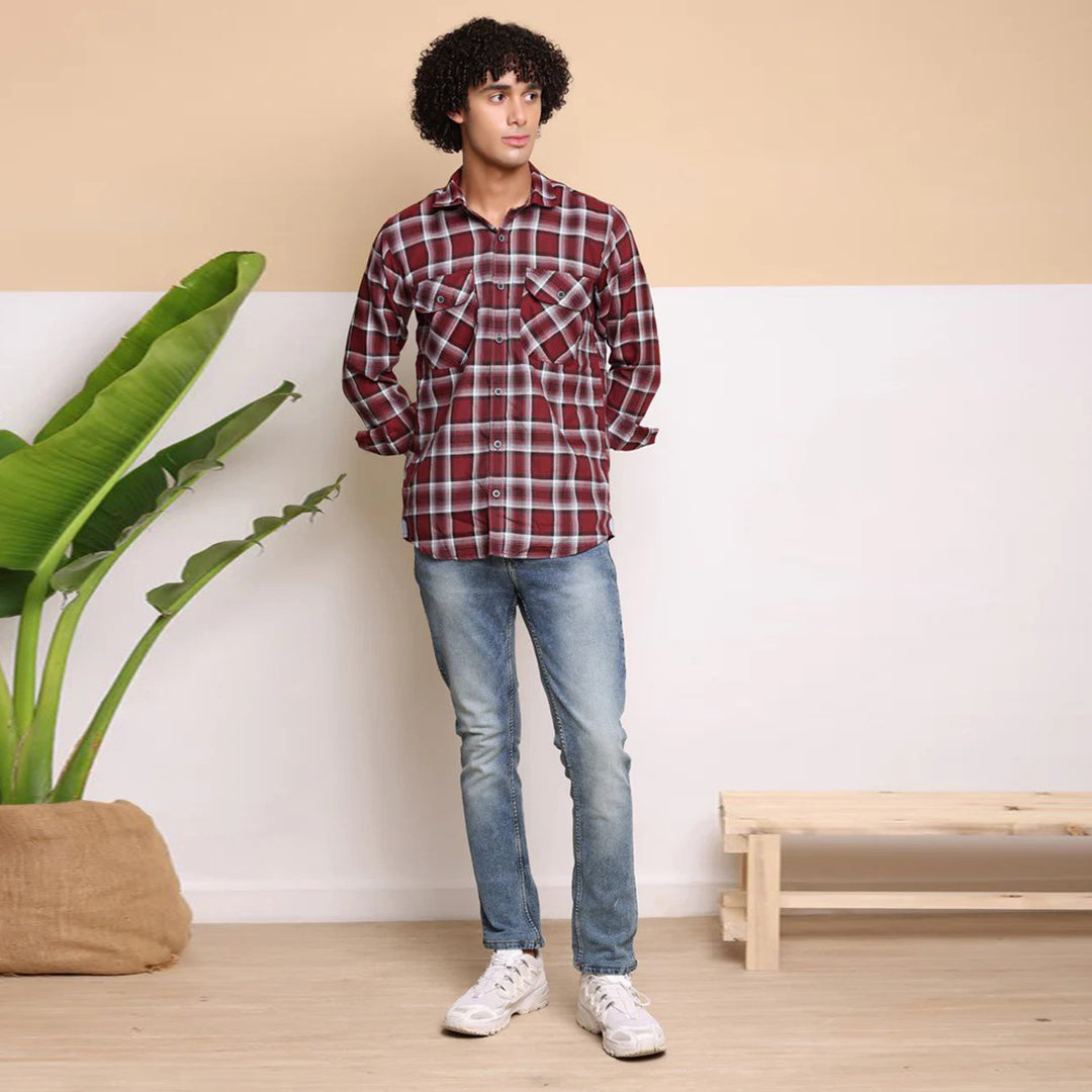 Check Regular Fit Cotton Shirt - Red