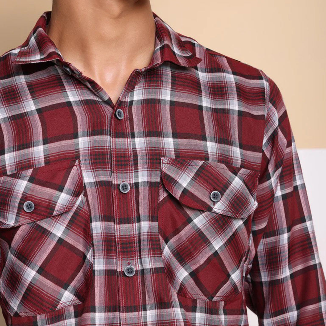 Check Regular Fit Cotton Shirt - Red