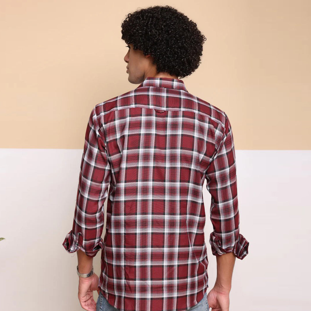 Check Regular Fit Cotton Shirt - Red