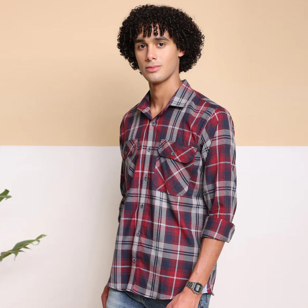 Check Regular Fit Cotton Shirt - Red