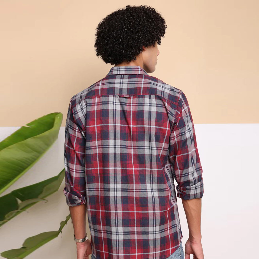 Check Regular Fit Cotton Shirt - Red