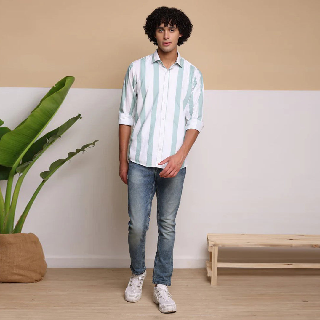 STRIPE CASUAL COTTON SHIRT (POWDER BLUE)