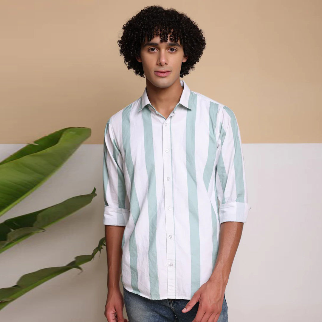 STRIPE CASUAL COTTON SHIRT (POWDER BLUE)