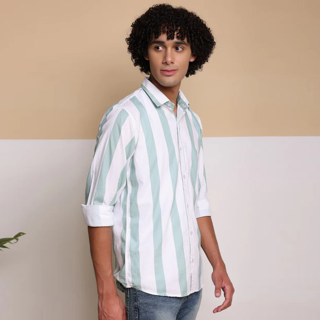 STRIPE CASUAL COTTON SHIRT (POWDER BLUE)