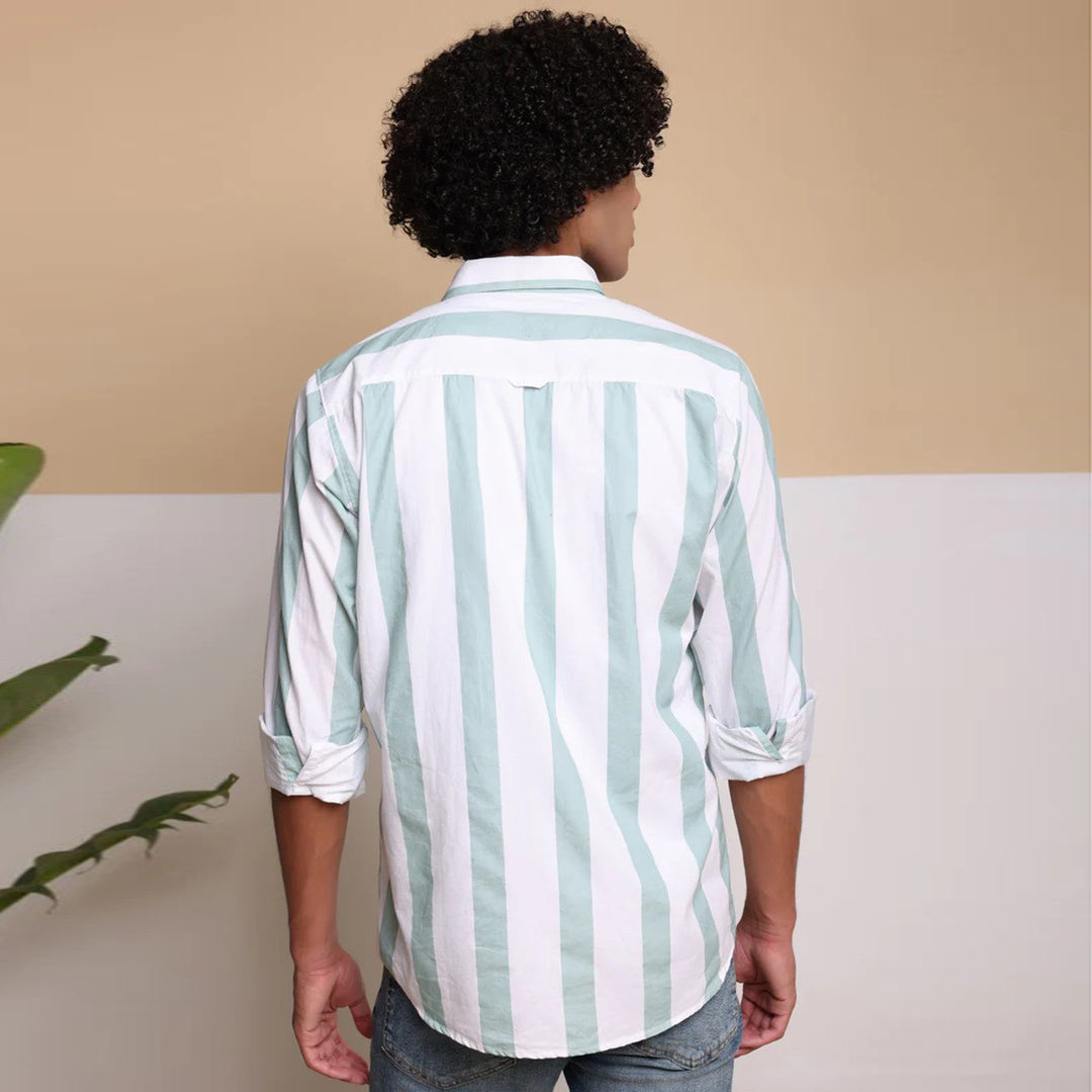 STRIPE CASUAL COTTON SHIRT (POWDER BLUE)