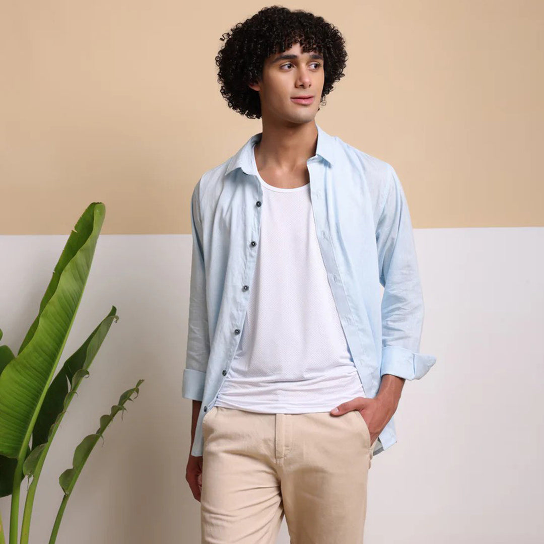 Men's Pure Linen Casual Shirt - Sky