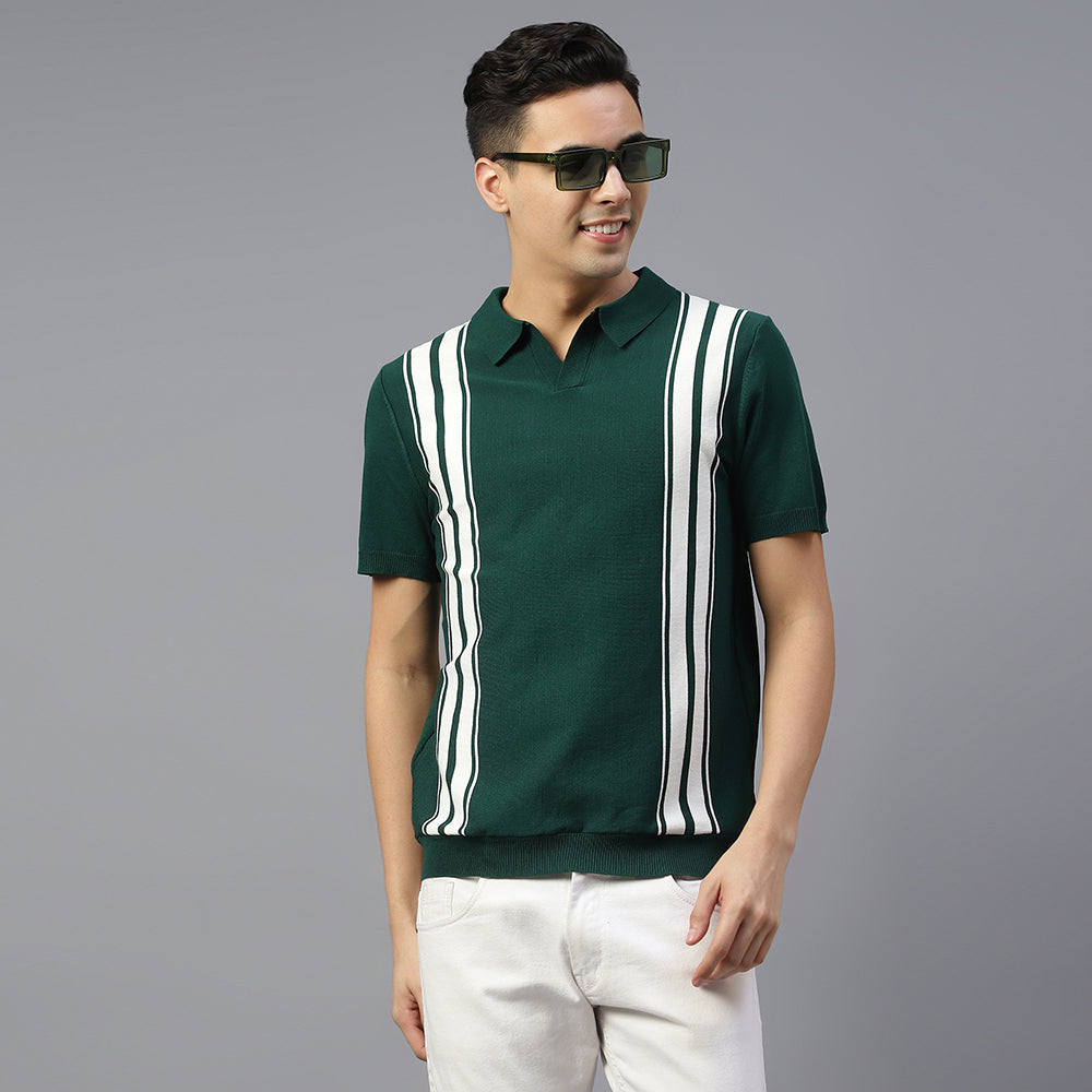 Green Knitted Lining Polo T-shirt