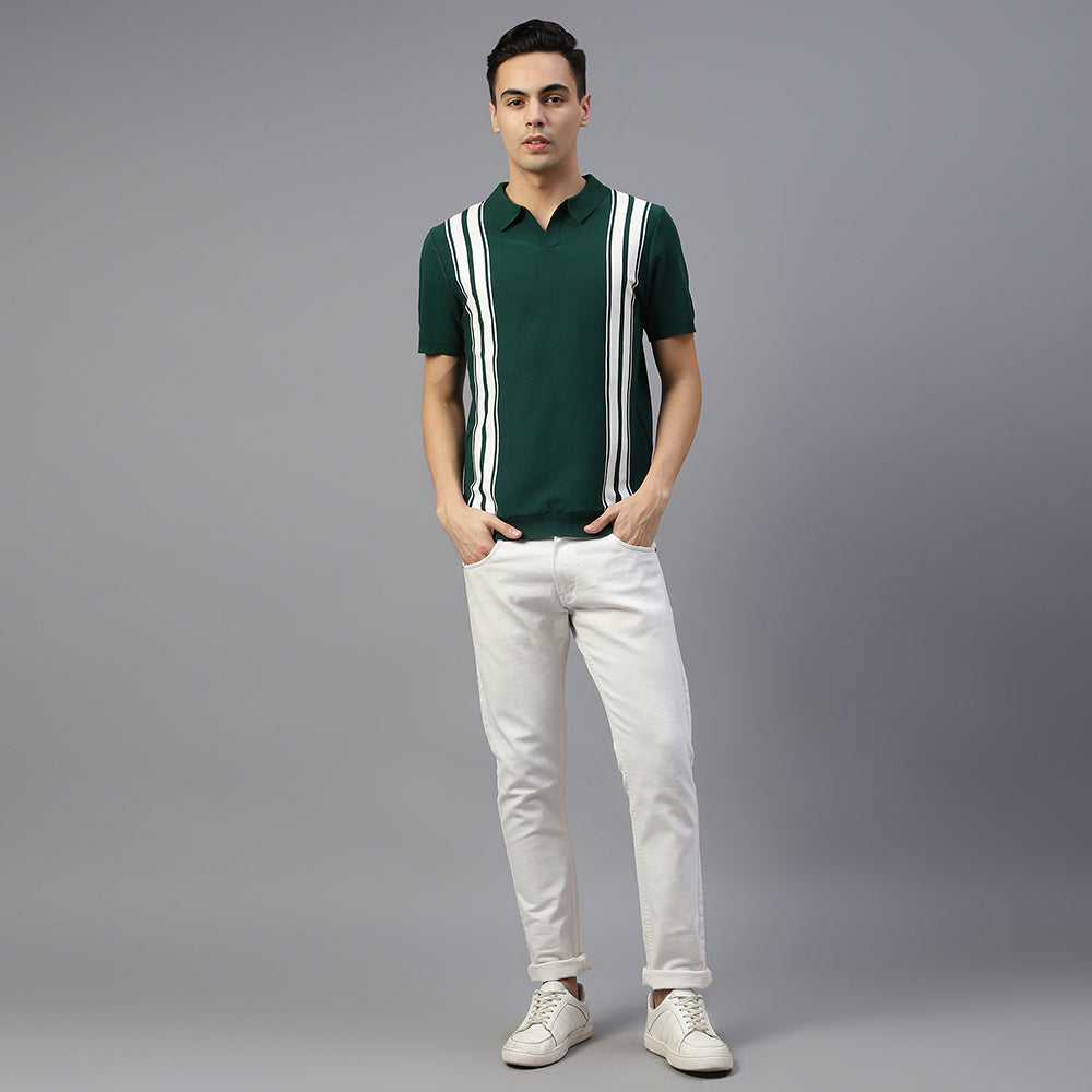 Green Knitted Lining Polo T-shirt