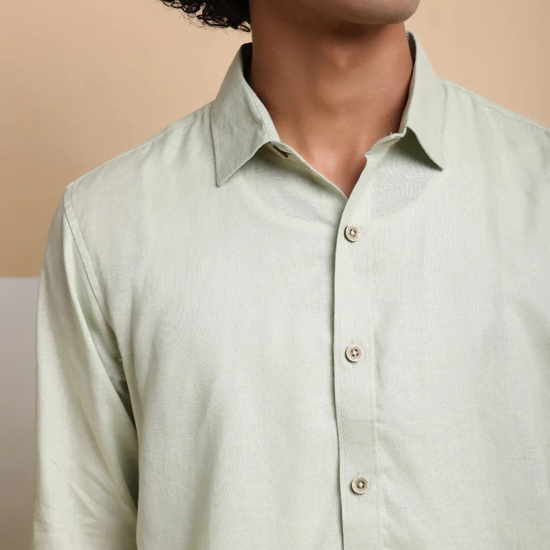 Men's Pure Linen Casual Shirt - Pista Green