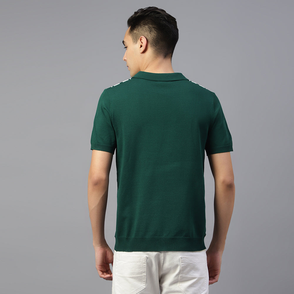 Green Knitted Lining Polo T-shirt