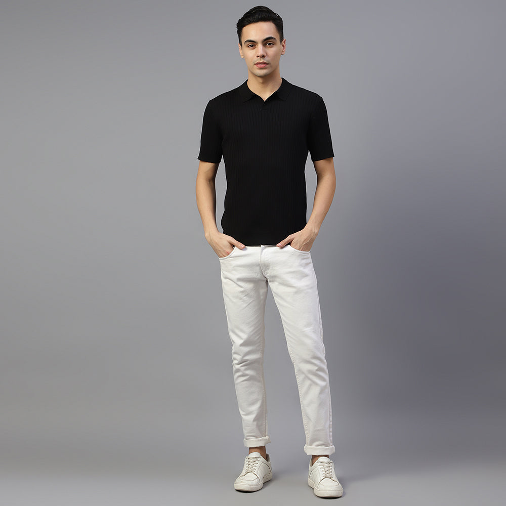 Black Plain Lining Polo T-shirt