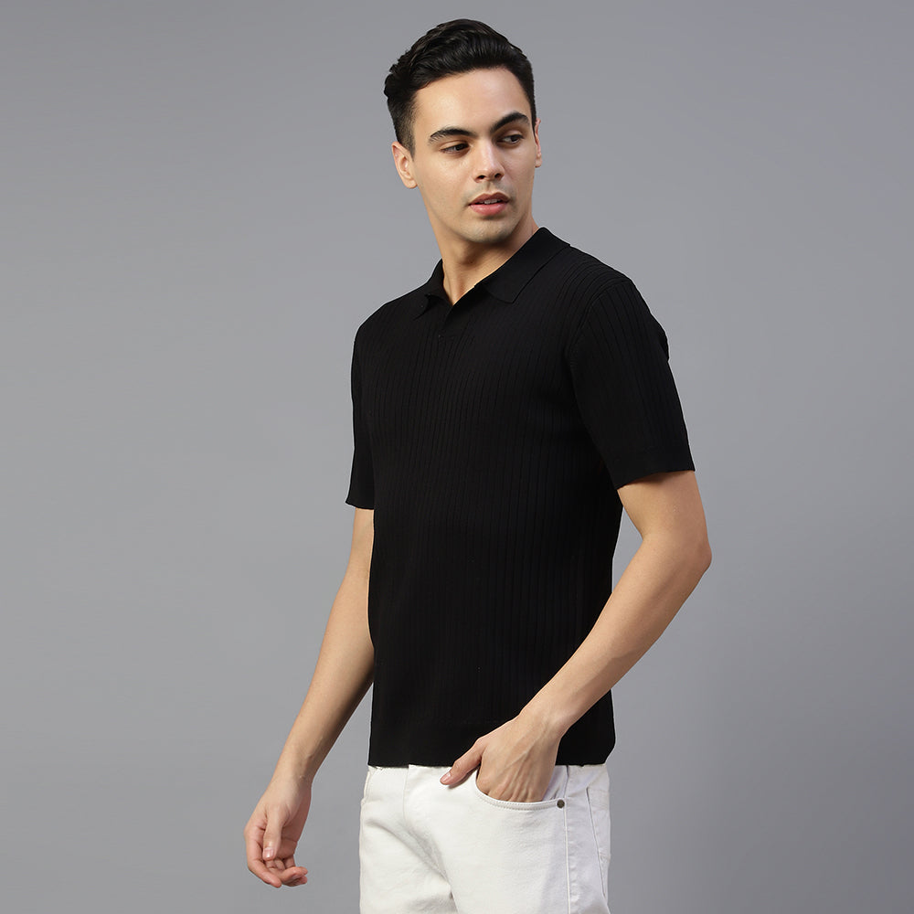 Black Plain Lining Polo T-shirt