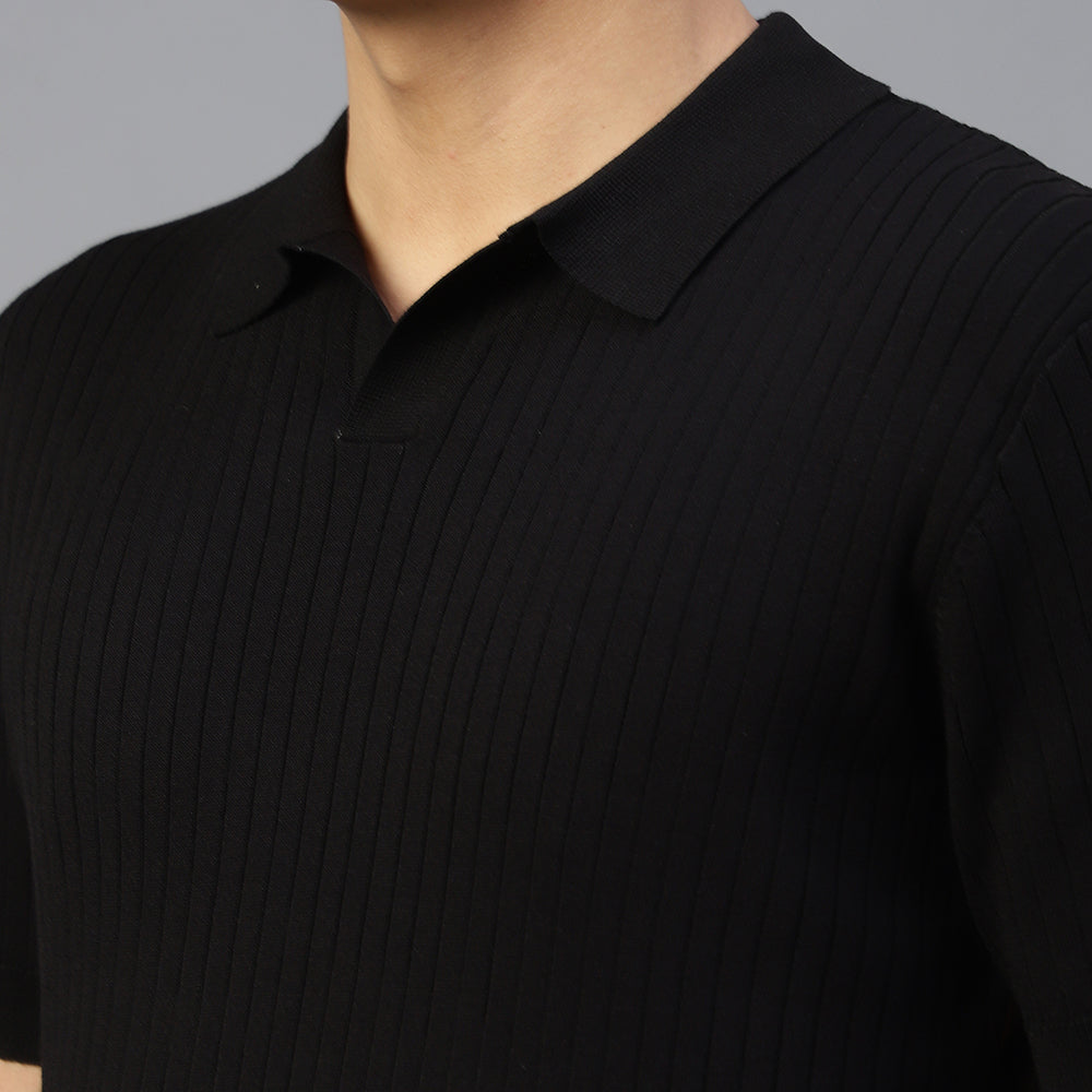 Black Plain Lining Polo T-shirt