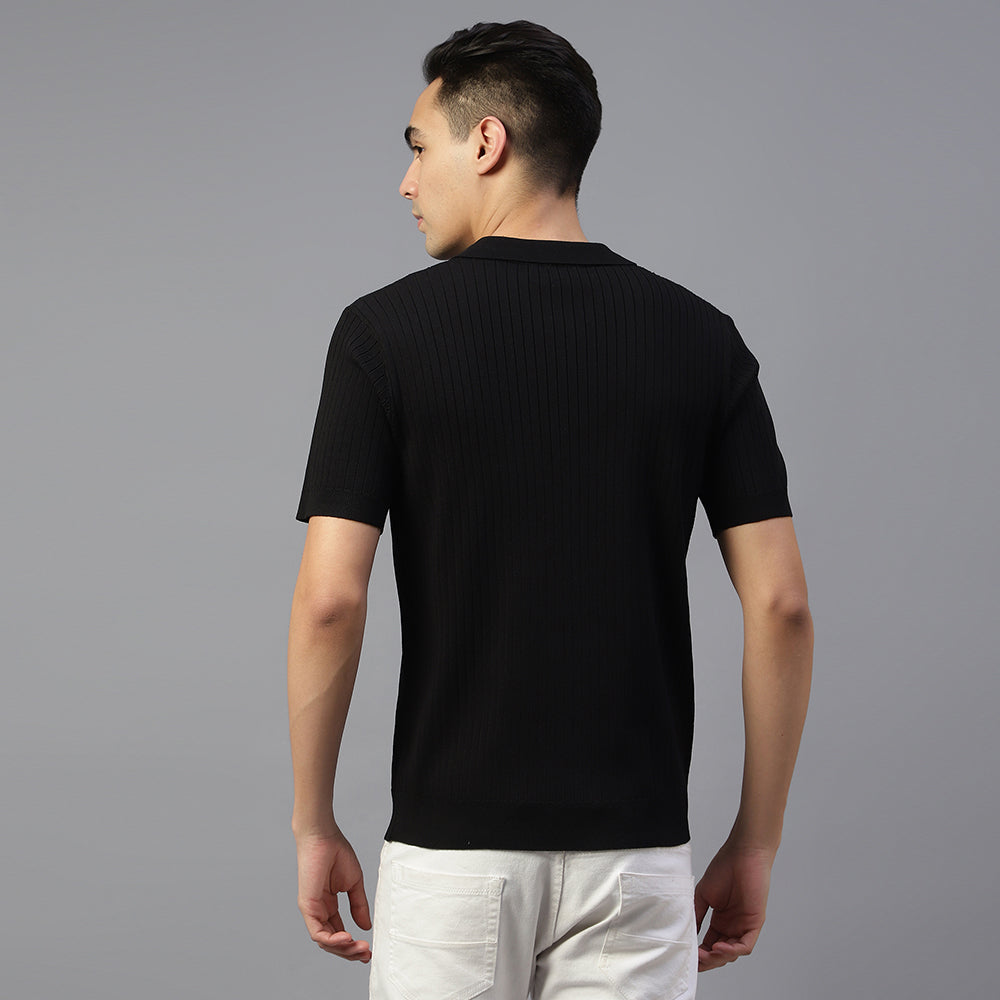 Black Plain Lining Polo T-shirt