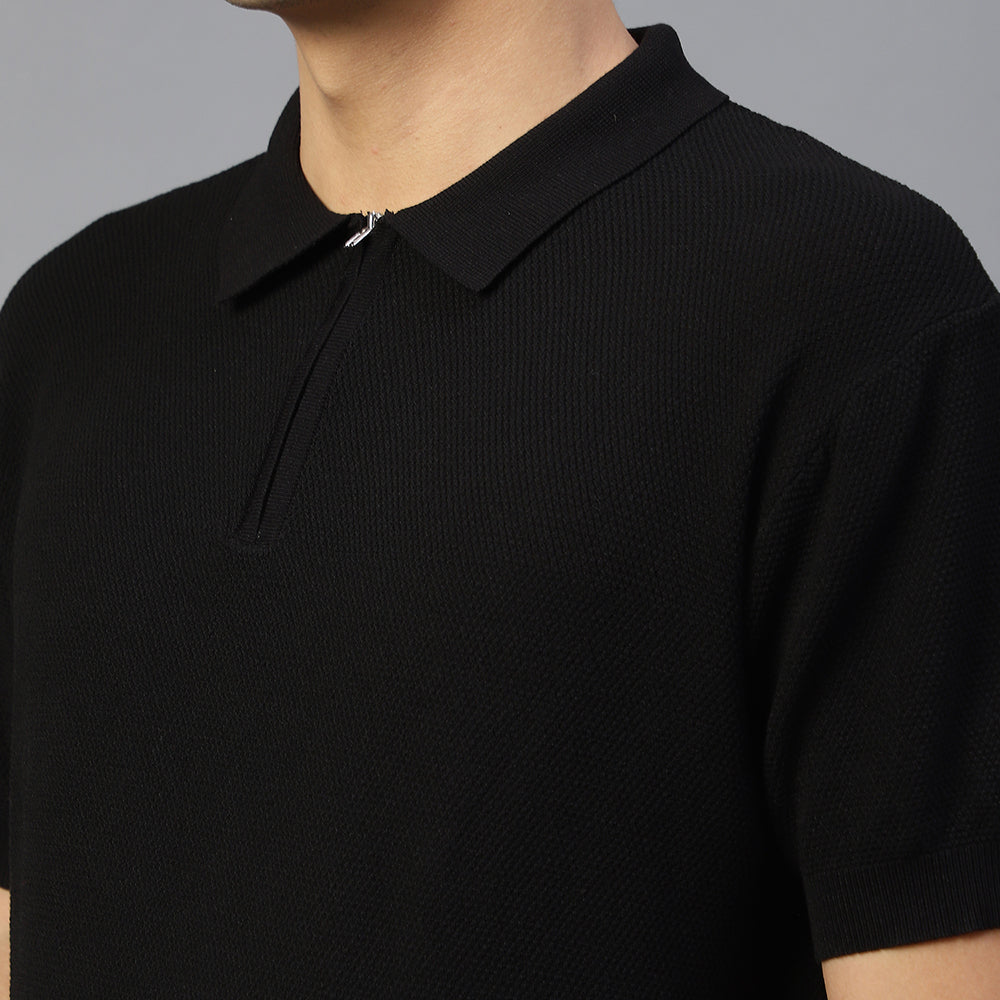 Black Knitted Polo T-shirt