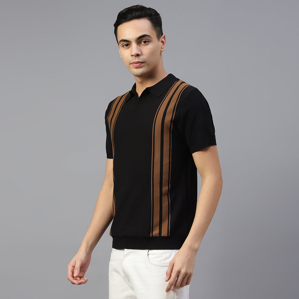 Black Knitted Lining Polo T-shirt