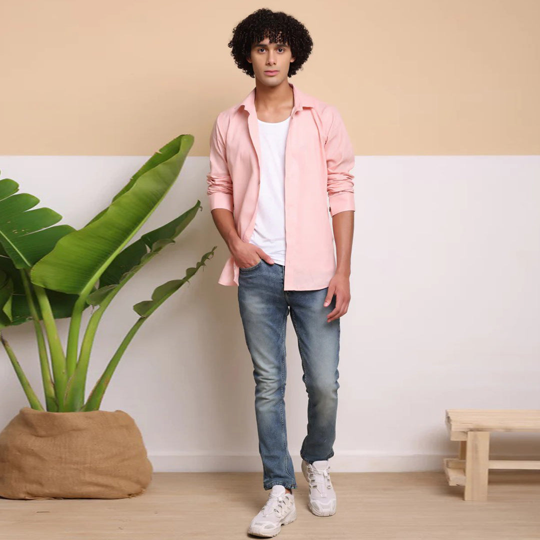 Men's Pure Linen Casual Shirt - Pink