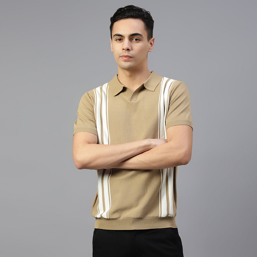 Peach Knitted Lining Polo T-shirt