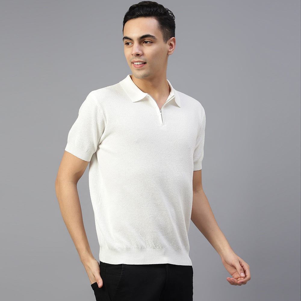 White Knitted Polo T-shirt